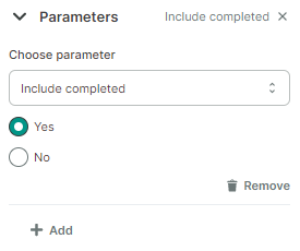 The chosen parameter is Include completed, and its corresponding value is Yes.