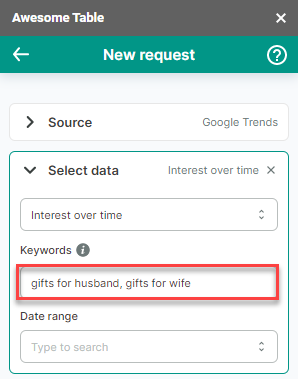 The keywords are Gifts for husband and Gifts for wife.
