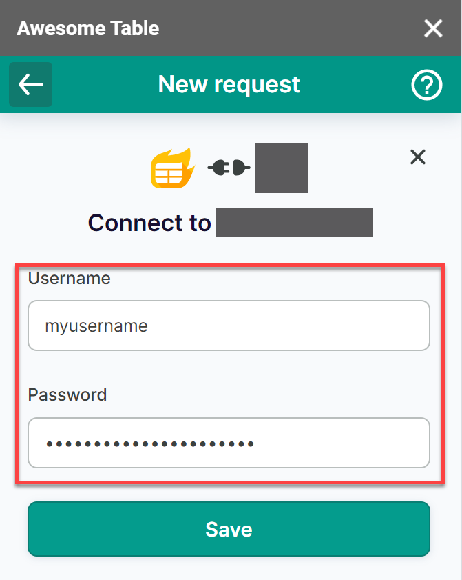 A first empty field for Username followed by a second empty field for Password