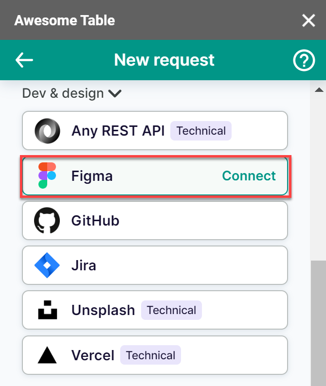 The Figma connector is listed in the Dev and design category of the add-on