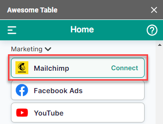 The Mailchimp connector is listed in the Marketing category of the add-on