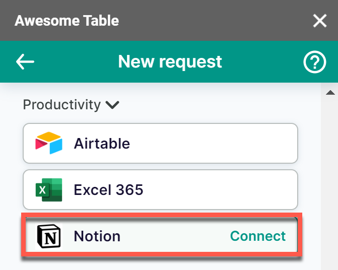 The Notion connector is listed in the Productivity category of the add-on