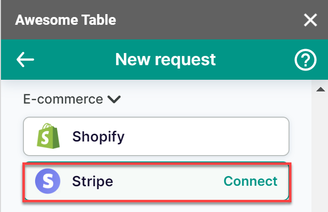 The Stripe connector is listed in the E-commerce category of the add-on