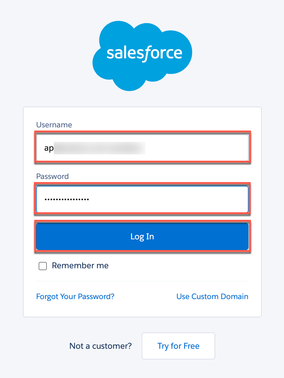 Salesforce log in method page
