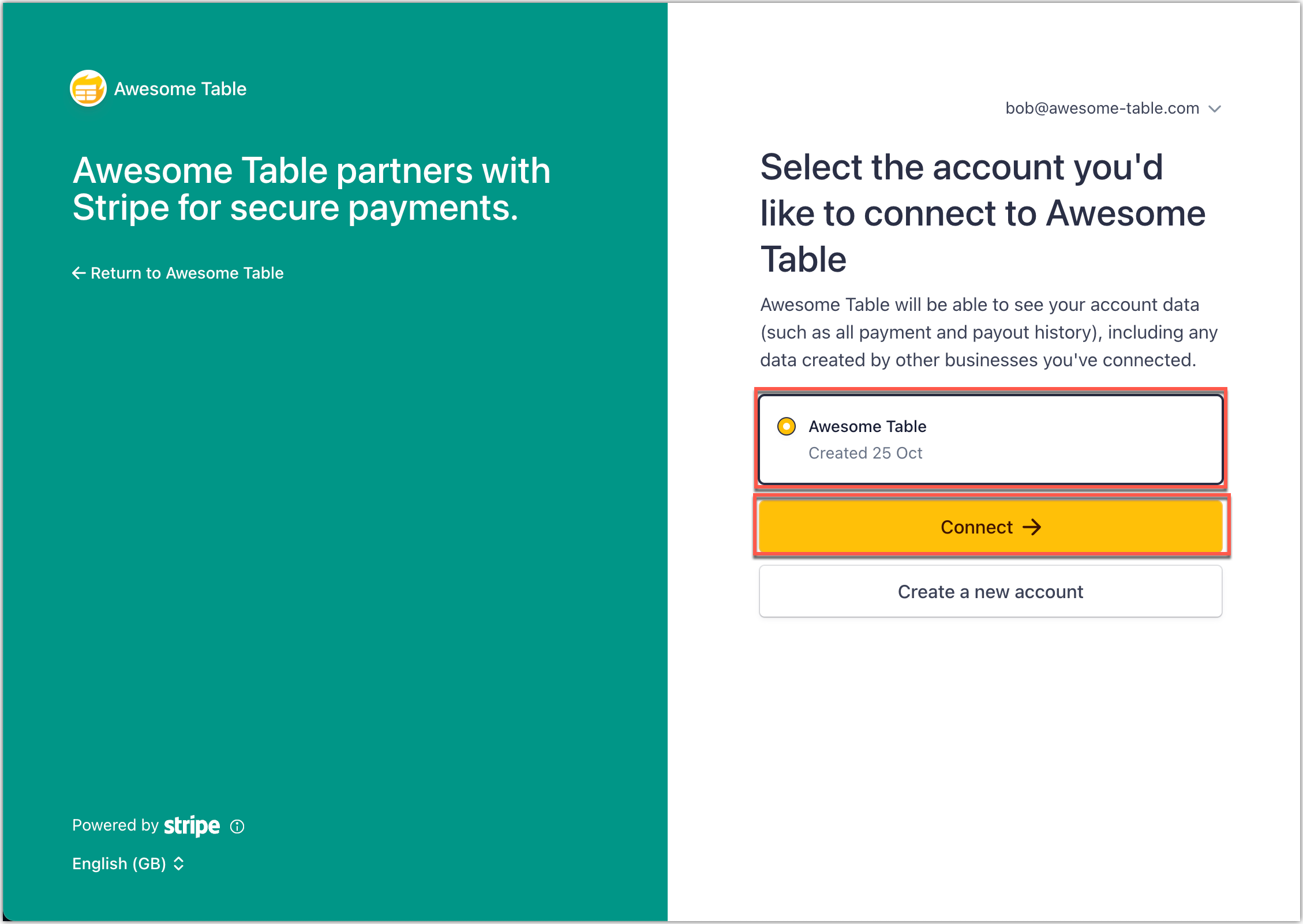 It allows Awesome Table Connectors to see your account data