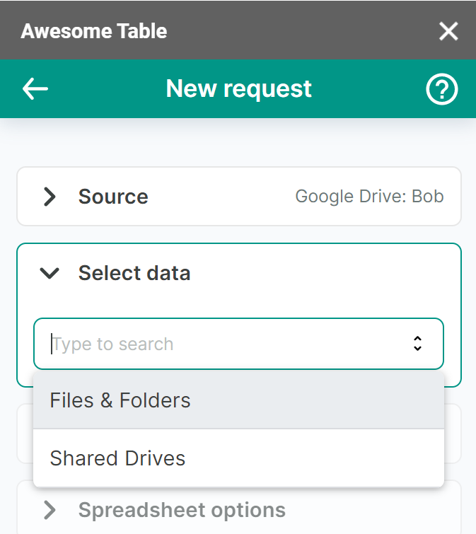 The list of data to export from Google Drive