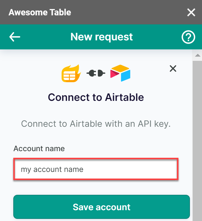 Field for the Account name with a Save account button