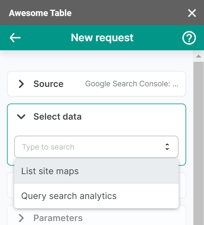 The list of data to export from Google Search console