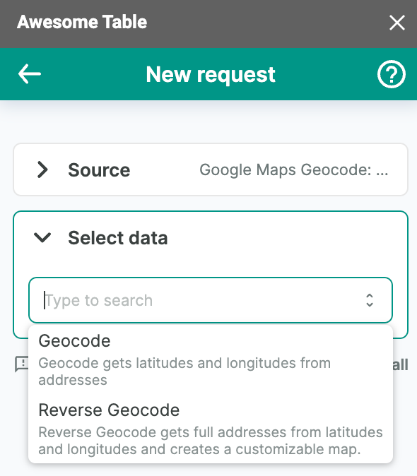 The list of data to use to geocode