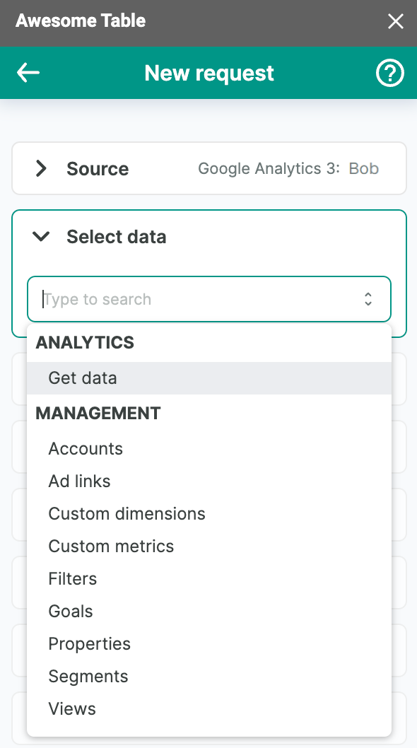 The list of data to export from Google Analytics 3