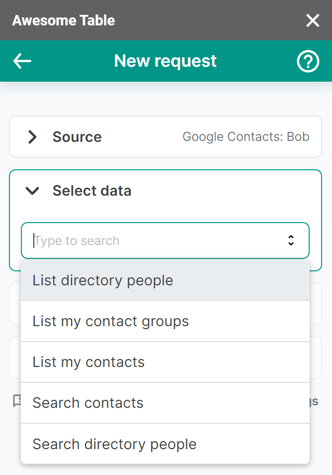 The list of data to export from Google Contacts