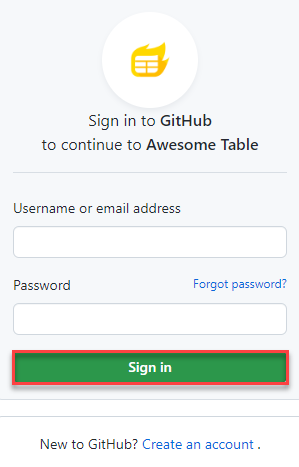 Sign in with GitHub page with fields for credentials
