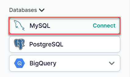 The MySQL connector is listed in the Databases category of the add-on