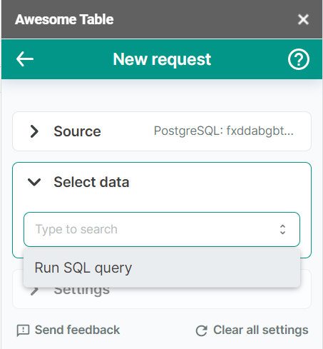 The list of options to export from PostgreSQL connector