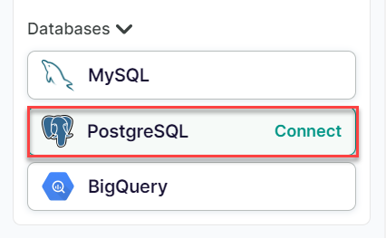 The PostgreSQL connector is listed in the Databases category of the add-on