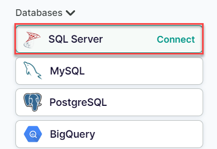 The SQL Server connector is listed in the Databases category of the add-on