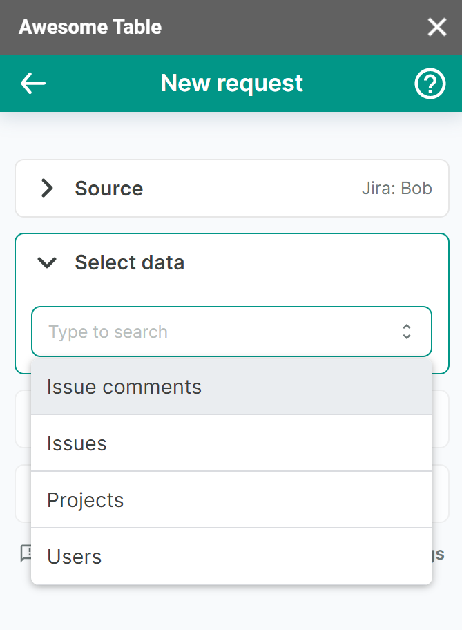 The list of data to export from Jira