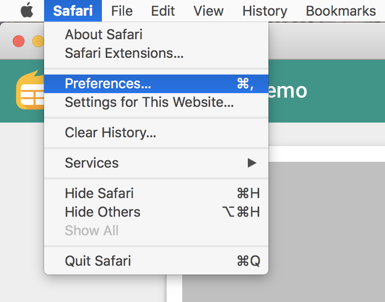 Open the Safari menu and select Preferences